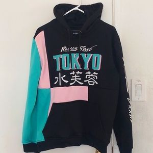 REASON Hoodie, Medium, BlackGreenPink